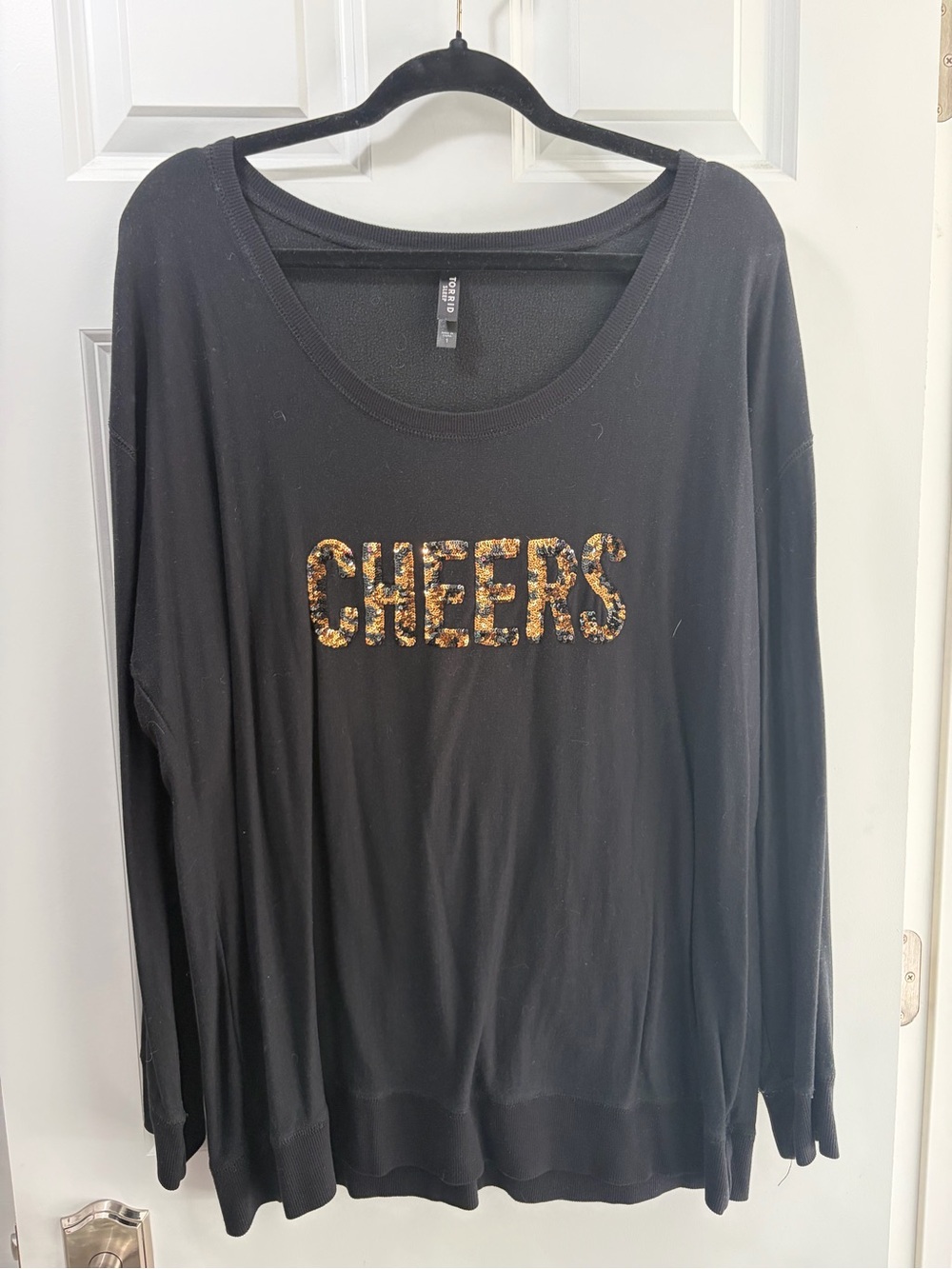 Black "Cheers" Gold Sequin Graphic Party Sweatshirt Size 1X